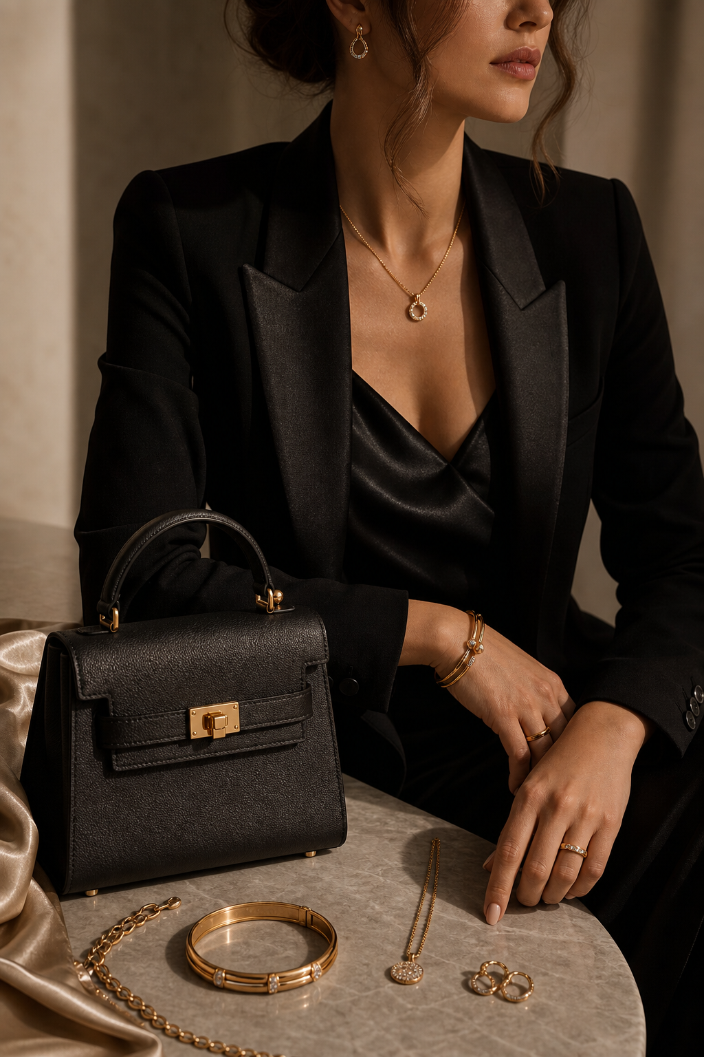 Editorial black tailored outfit
