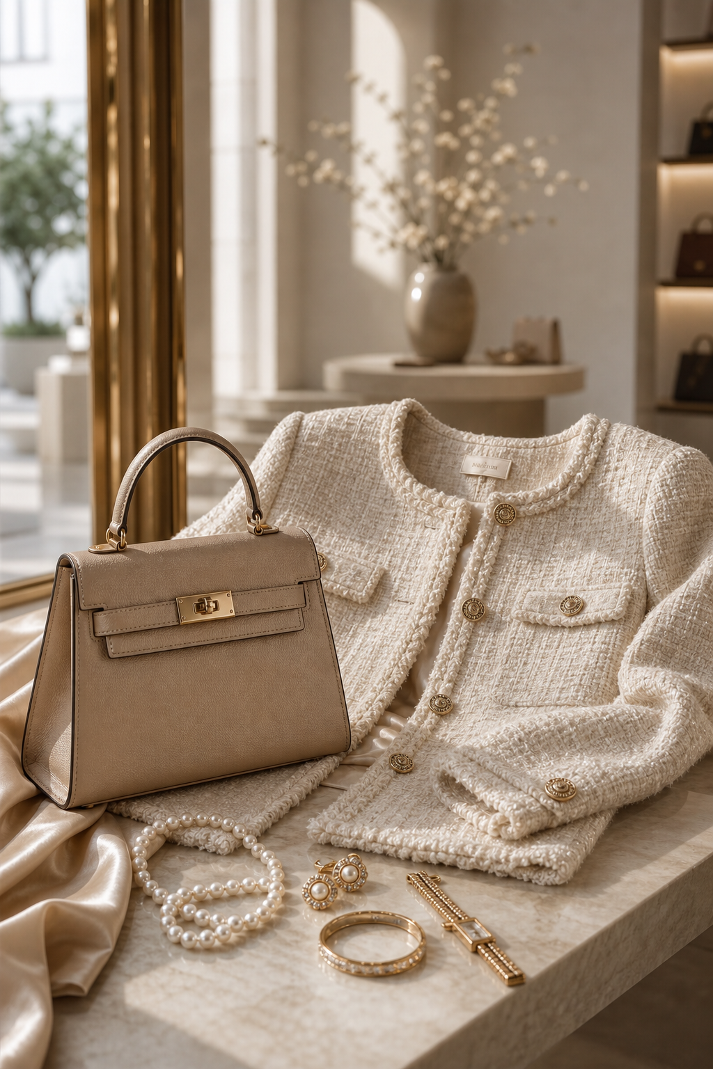 Neutral luxury outfit details